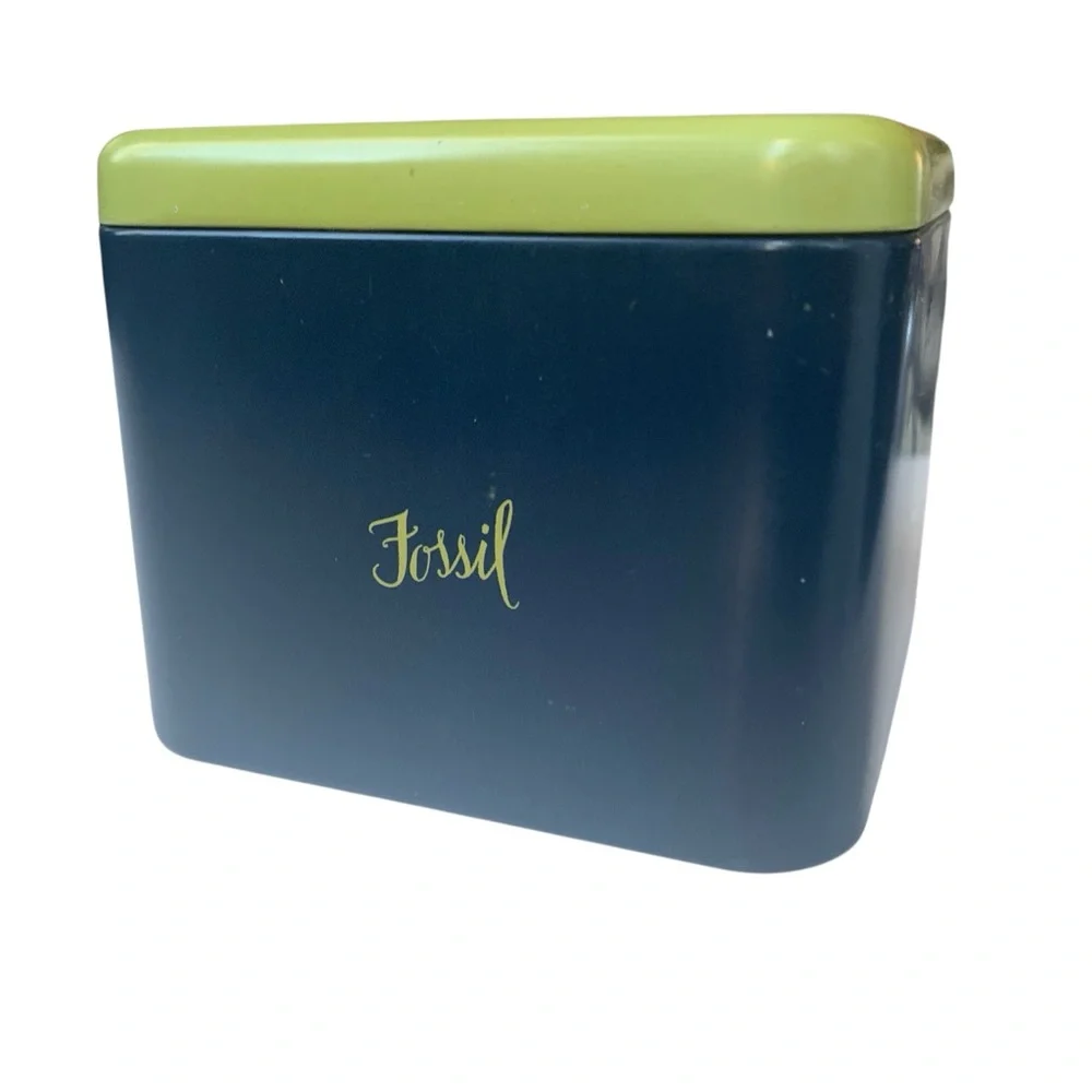 FOSSIL Yummy Black Cat Blue & Green Metal Watch Box Watches Jewelry Gift Box